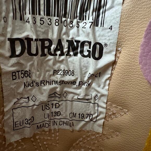 Lil' Durango Little Kid Pink Rhinestone Western Cowgirl Boots Girls Size 1 - Picture 10 of 11